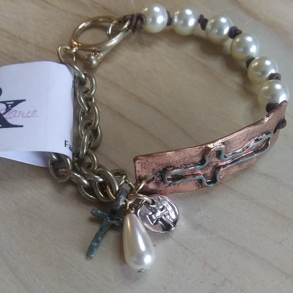 Jewelry - Pearls, Chains and Copper Cross Bracelet | New